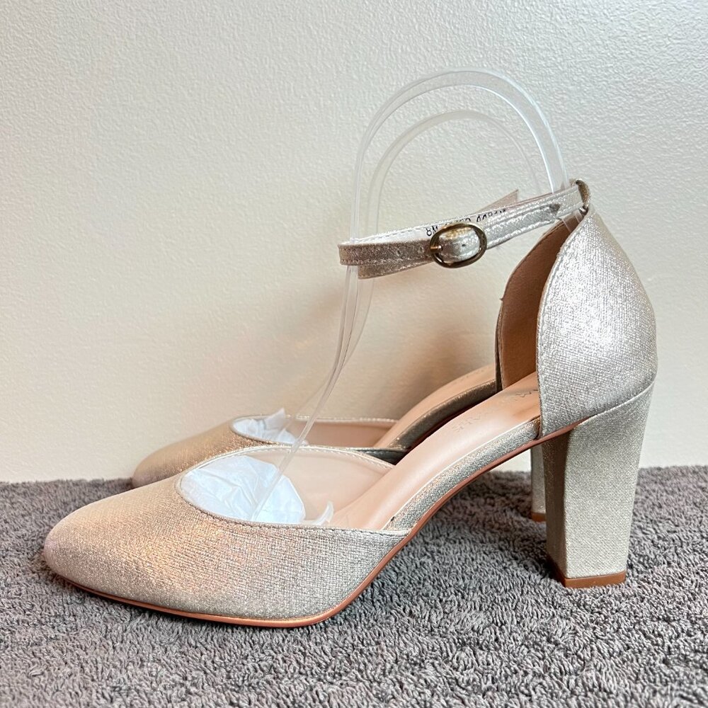 Touch Ups Womens 8M Amanda Champagne Gold Closed Toe Block Heels Pumps Shoes - Picture 5 of 13